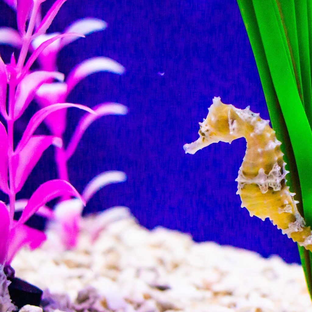 Yellow seahorse in aquarium