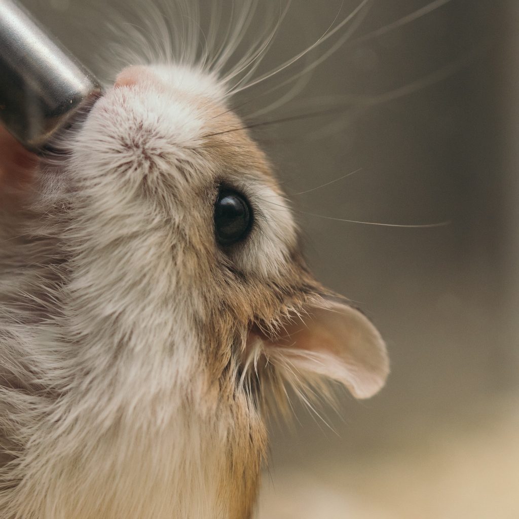 Hamster drinks from a water bottle