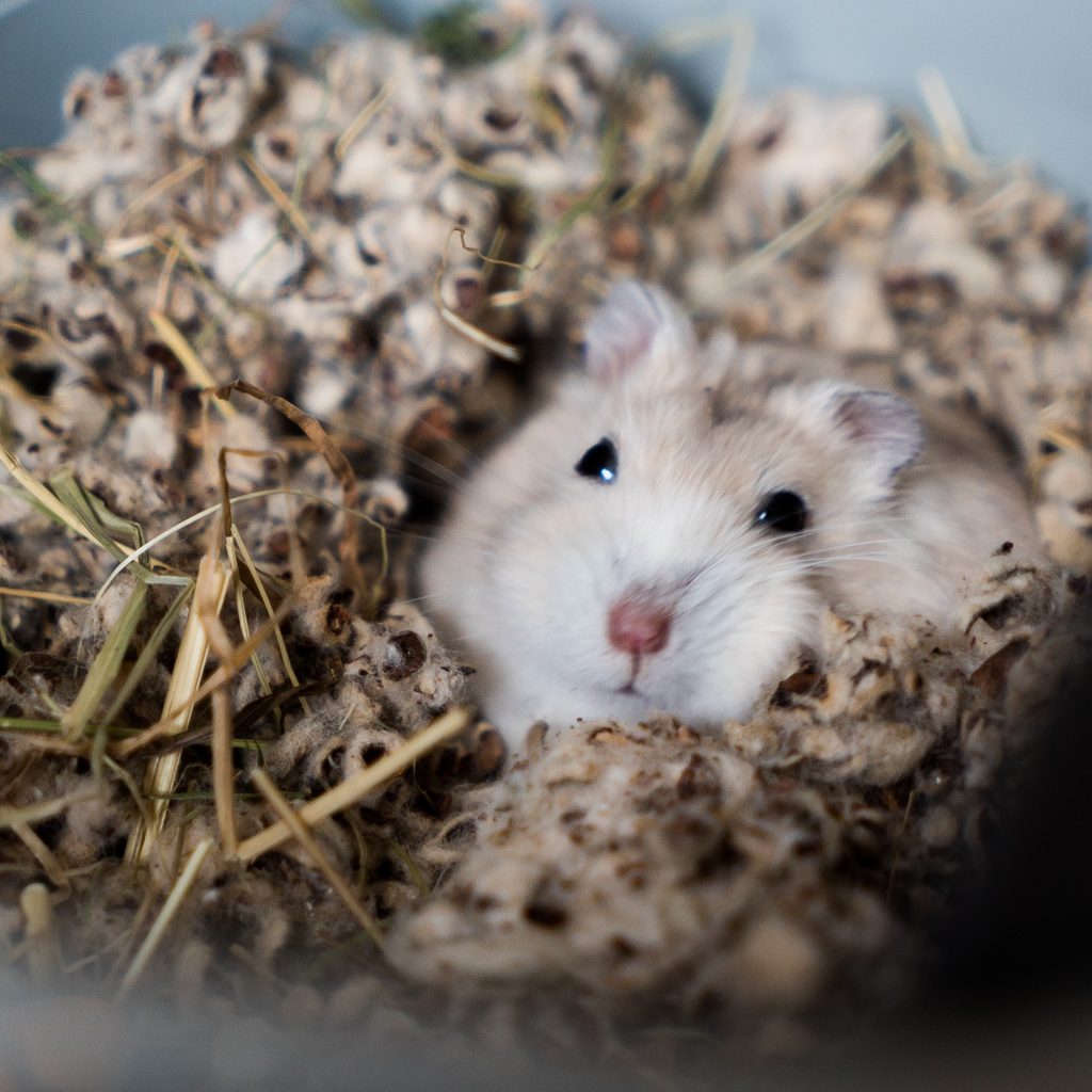 Hamster hides inside of his bedding
