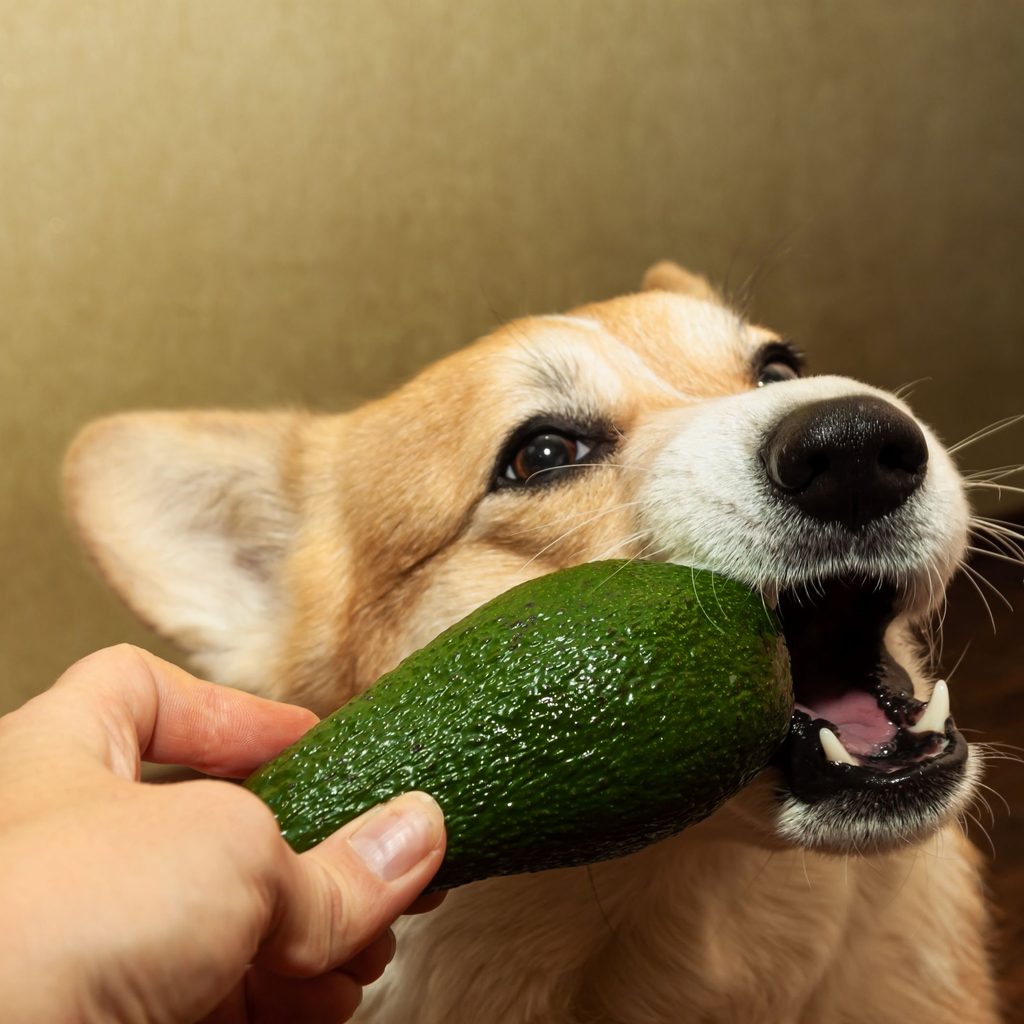 Corgi with an avocado