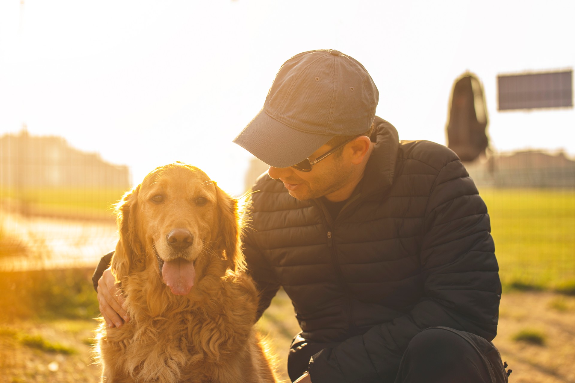 Man with golden retriever