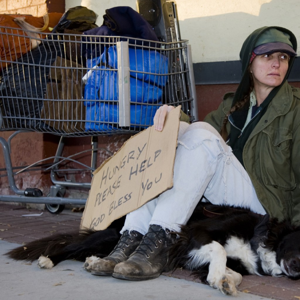 Homeless man with dog.
