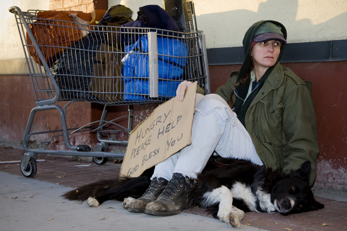 Homeless man with dog.