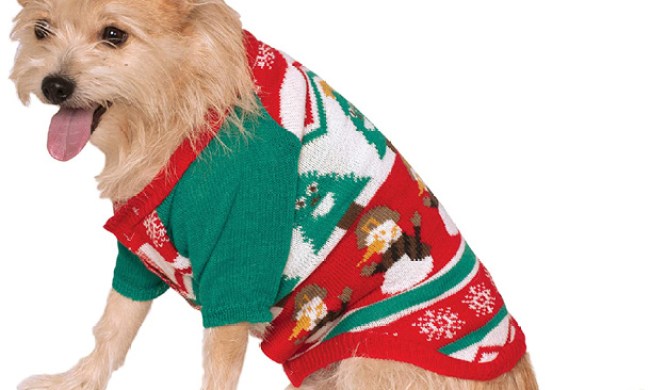 Colorful ugly Christmas sweater.